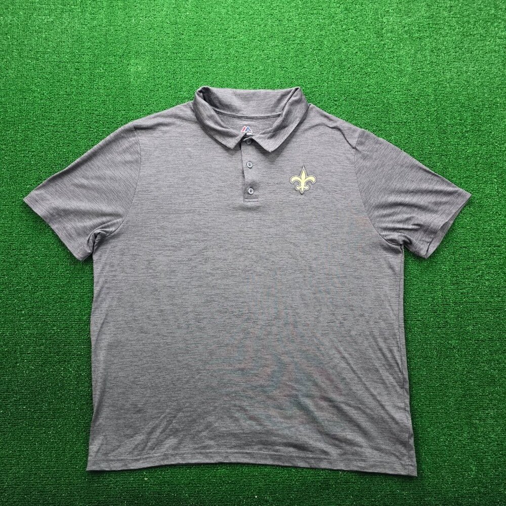 New Orleans Saints Polo Shirt‎ Mens 2XL Gray Short Sleeve NFL Football Majestic